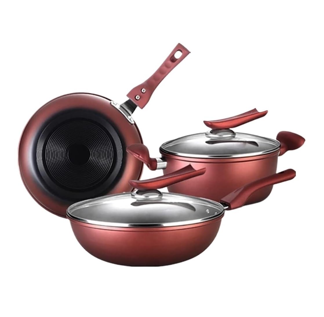 Topfset Gas Kochgeschirr 3Pcs Kochgeschirr Set Wok Suppe Topf Mit Deckel Braten Pan Schmiedeeisen Antihaft Kochen Küche Töpfe & Pfannen