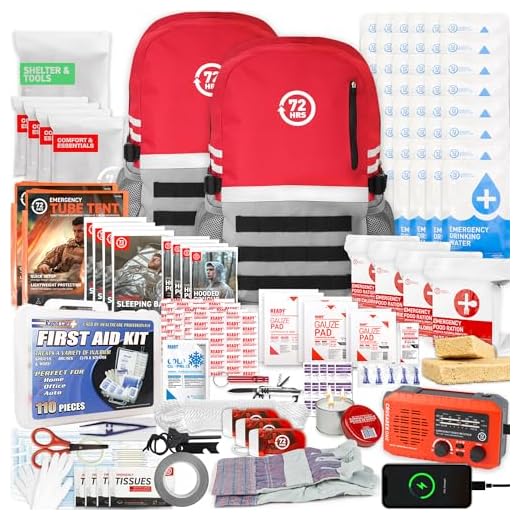 72 HRS Deluxe Emergency Survival Kit - Heavy Duty 72 Hour Bug Out Bag Survival Kit for Earthquake, Hurricane, Tsunami, Winter, Blackout - Includes Emergency First Aid Kit, Water, Food (4 Person, Red)