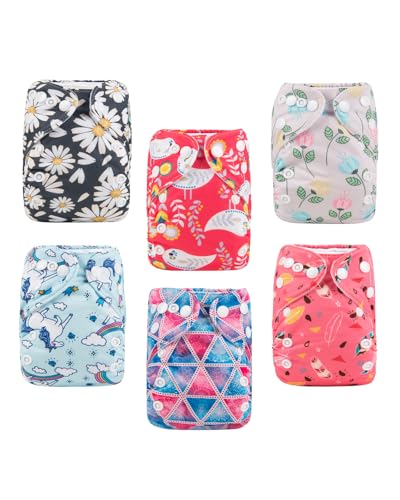 ALVABABY 6pcs with 12 Inserts Baby Cloth Diapers Pocket Newborn Diaper for Less Than 12pounds Baby Snaps Cloth Diapers Nappy