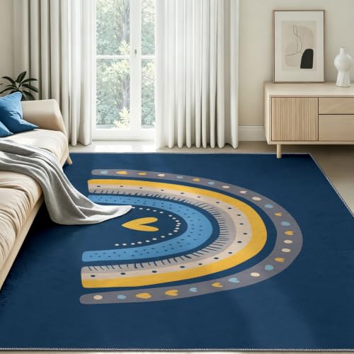 Alfombra azul de salón nórdico 150x210 cm lavable con diseño de arcoíris 8