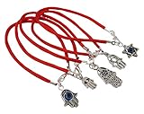 5 Mixed KABBALAH RED STRING BRACELETS Evil Eye Protection With Hamsa Hand And Star Charms