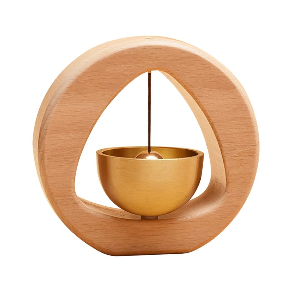 CTRLZS Brass Dopamine Doorbell Wooden Bell Entrance Wind Chime Japanese Housewarming Gift Entrance Pendant Triangle