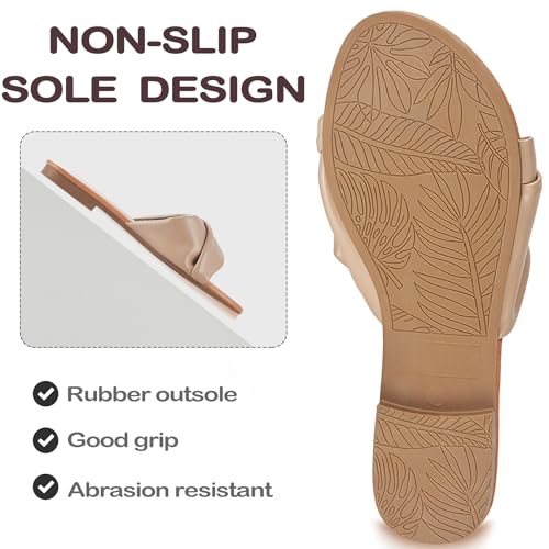 Image of Women's Flat Sandals Round Open Toe Comfortable Fashion Cute Ladies Slides Sandals Women Dressy Summer Flat Leather Casual Fashion Beach Shoes Size 6-11