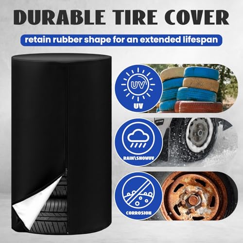 Image of 2 Pcs Tire Covers Storage 420d 33 Inches Outdoor Tire Storage Bag Waterproof All Seasonal Protection Cover Holding 4 Tires with Zipper for Truck Trailer Car Rv SUV