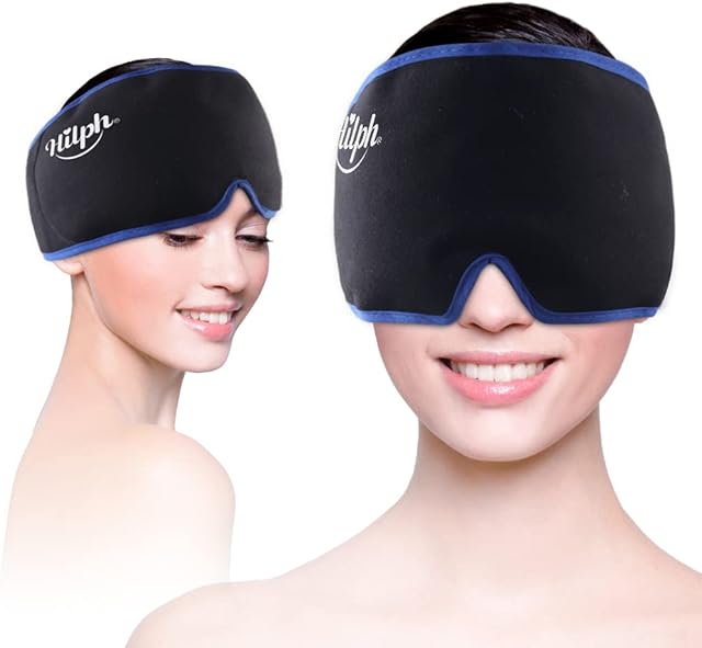 Hilph Migraine Relief Ice Pack Head Wrap for Headache, Reusable Cold Therapy Headache Relief Ice Cap & Ice Hat for Migraine, Sinus & Tension Headaches, Puffy Eyes (Black)