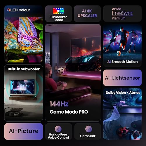 Hisense 100E7Q PRO Fehrnseher,100 Zoll,4K UHD QLED, Smart TV,144Hz Game Mode PRO,Filmaker Mode, AMD FreeSync Premium,AI HDR Upscaler,Built in Subwoofer,Dolby Vision IQ & Atmos,Sprachsteuerung [2025]