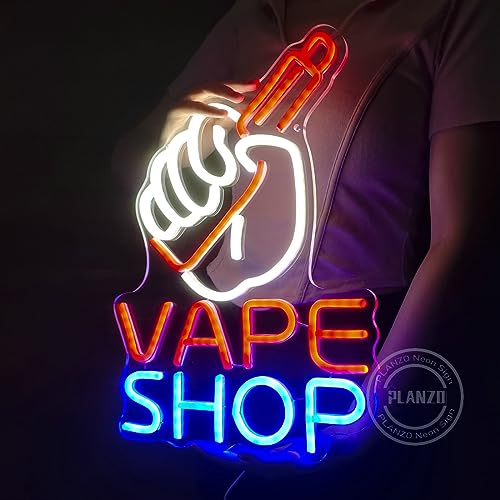 Image of Planzo VAPE Shop LED Neon Sign Light Smoke Shop E-cigar Store Wall Decor | Business Logo Bar Wall Decor Neon Night Light, Vape Shop Display, Christmas Birthday Gift for Dad Husband, 15.75 inchx11.62 inch, USB