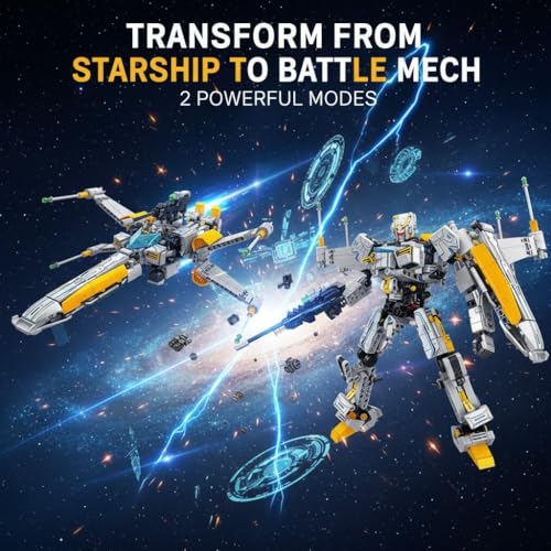 Image of SKY LINE OCEAN FX-1 Star Fleet Robot Spaceship Building Block Set, 704+ PCS Transforming Space Robot & Sci-Fi Spacecraft Model Kit, STEM Construction Toy | 5 Year Structural Warranty