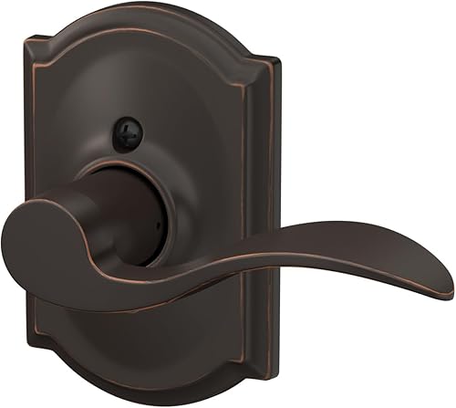 Miniatura 8 de SCHLAGE - Manija de puerta Accent con moldura Camelot, apertura a la derecha, de función simulada sin giro para un lado de la puerta en bronce