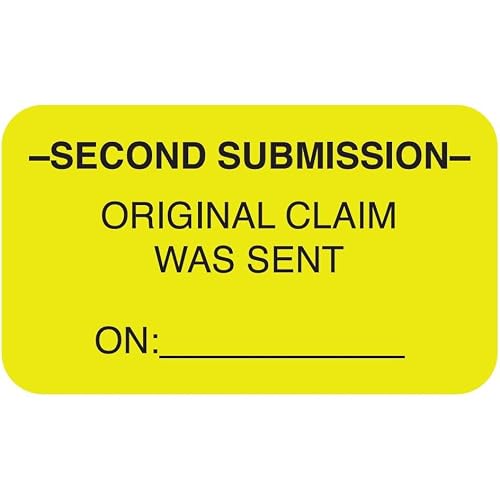 Second Submission Label, Fluorescent Chartreuse, 1-1/2" x 7/8", Permanent Adhesive, Doctor Stuff, Claims Follow-Up Labels, 250 Stickers/Box