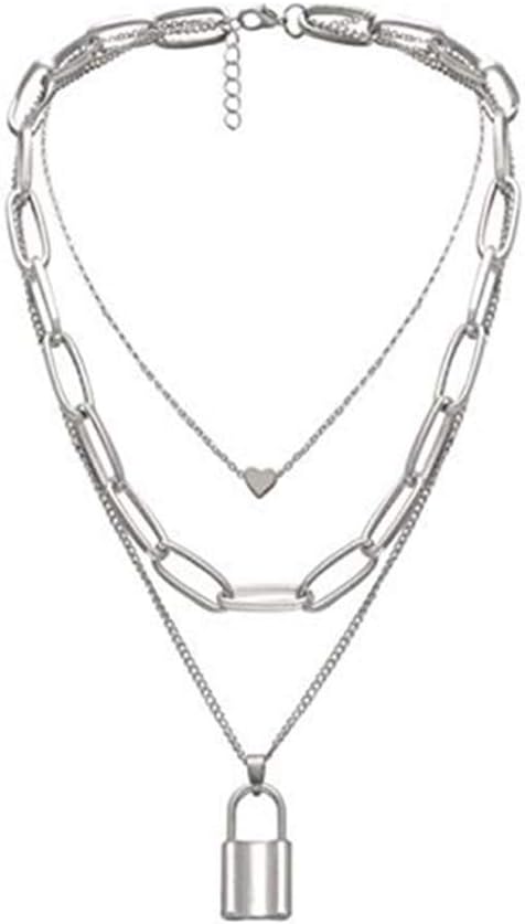 Trendy Fashion Multilayered Key Heart Locket Chain Choker Necklace