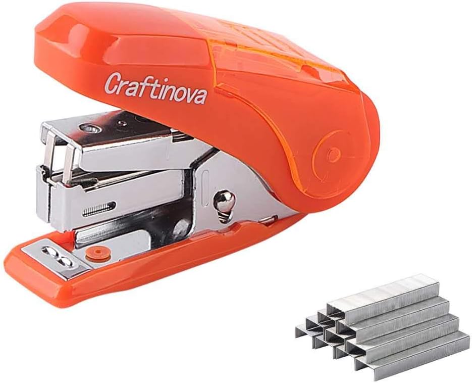 Craftinova Labor-Saving Mini Stapler Maximum, 20 Sheets Capacity, with 1000 Staples,Built-in Staple Remover and Staples Storage-Orange…
