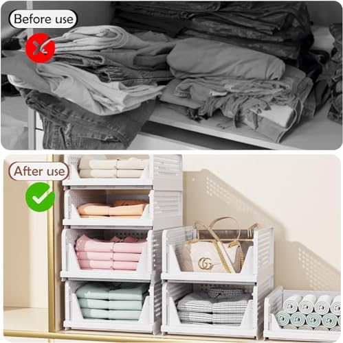 Contenitori pieghevoli per armadio, confezione da 4 scatole impilabili in plastica per camera da letto, cucina, bagno, ufficio, cestini organizer per cassetti