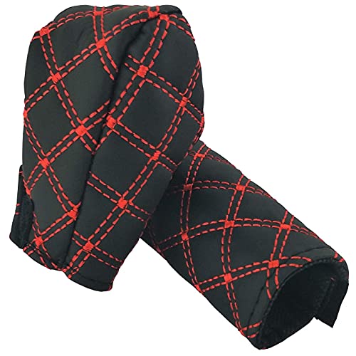 Lunsom Leather Car Handbrake Gear Shift Knob Cover Most Case Sleeve Hand Break Protect Accessories Car Interior Decor Red #TOP2