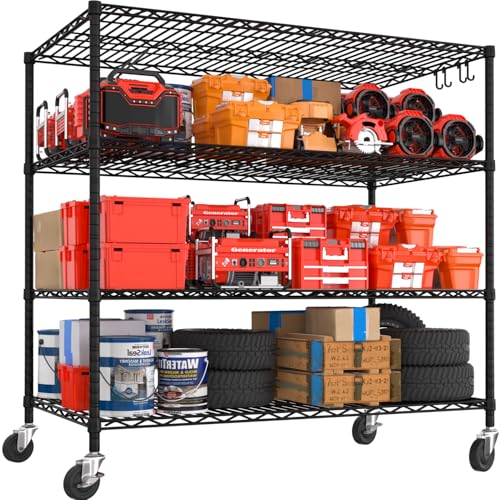 Image of PrimeZone 55.5 inchW x 24 inchD x 80 inchH Heavy Duty Wire Shelving with Wheels 2400LBS | 4 Tier Wire Garage Shelving Unit, NSF Tote Storage Rack, Industrial Metal Shelves, 4 inch Rolling Commercial Shelf for Warehouse