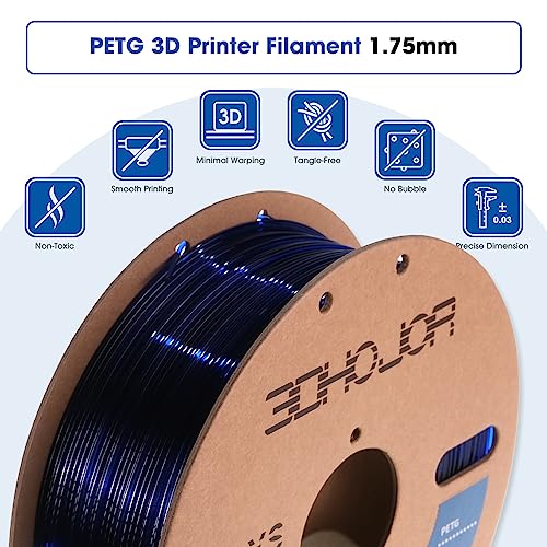 Image of 3DHoJor PETG Filament 1.75mm, PETG 3D Printing Filament, 2.2 LBS (1KG) Cardboard Spool, Fit Most FDM 3D Printer,Blue