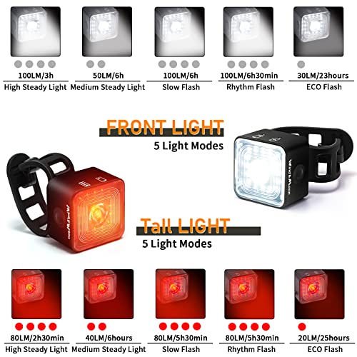 Eclairage Velo, Feux Avant et arrière Rechargeables par USB avec 5 Modes d'éclairage, IP66 étanche / feu de freinage 120LM / Distance d'avertissement de 2000 m Ensemble de Feux de vélo - Image 4