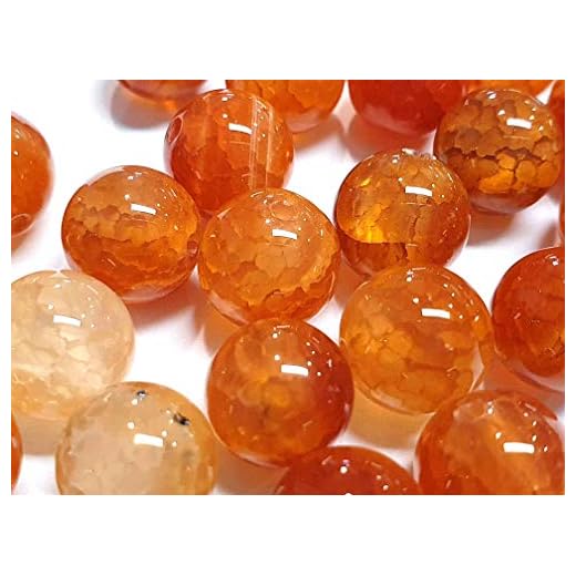 Natur Crackle Dragon - Perlas de ágata, con vetas, piedras preciosas, rojo y naranja, bolas de 6 / 8 / 10 mm, piedras decorativas, para manualidades, piedra, naranja, 10mm 12 Stück