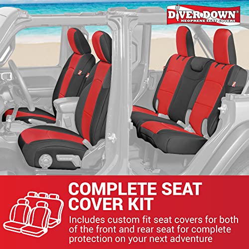 Diver Down Neoprene Seat Cover Set - Fits Jeep Jl 4-Door 2018-2022 Wrangler - Front And Back Seat Set - Waterproof Custom Fit Seat Covers - Soft Padded Thermal Resistant Cushion (Red, Cloth Seats) #TOP5