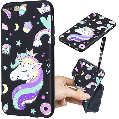 Tifightgo iphone 6 Plus/6S Plus Case Black Silicone with Candy Unicorn Varnish Soft Thin Shockproof Bumper Protective Phone Case for iphone 6 Plus/6S Plus