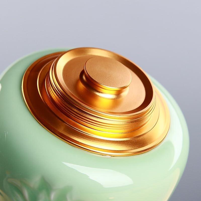 SONGCHAO Sugar Jar Celadon Tea Can Black Green Sealed Jar Storage Medicine Bottle Ceramic Tea Canister(B)