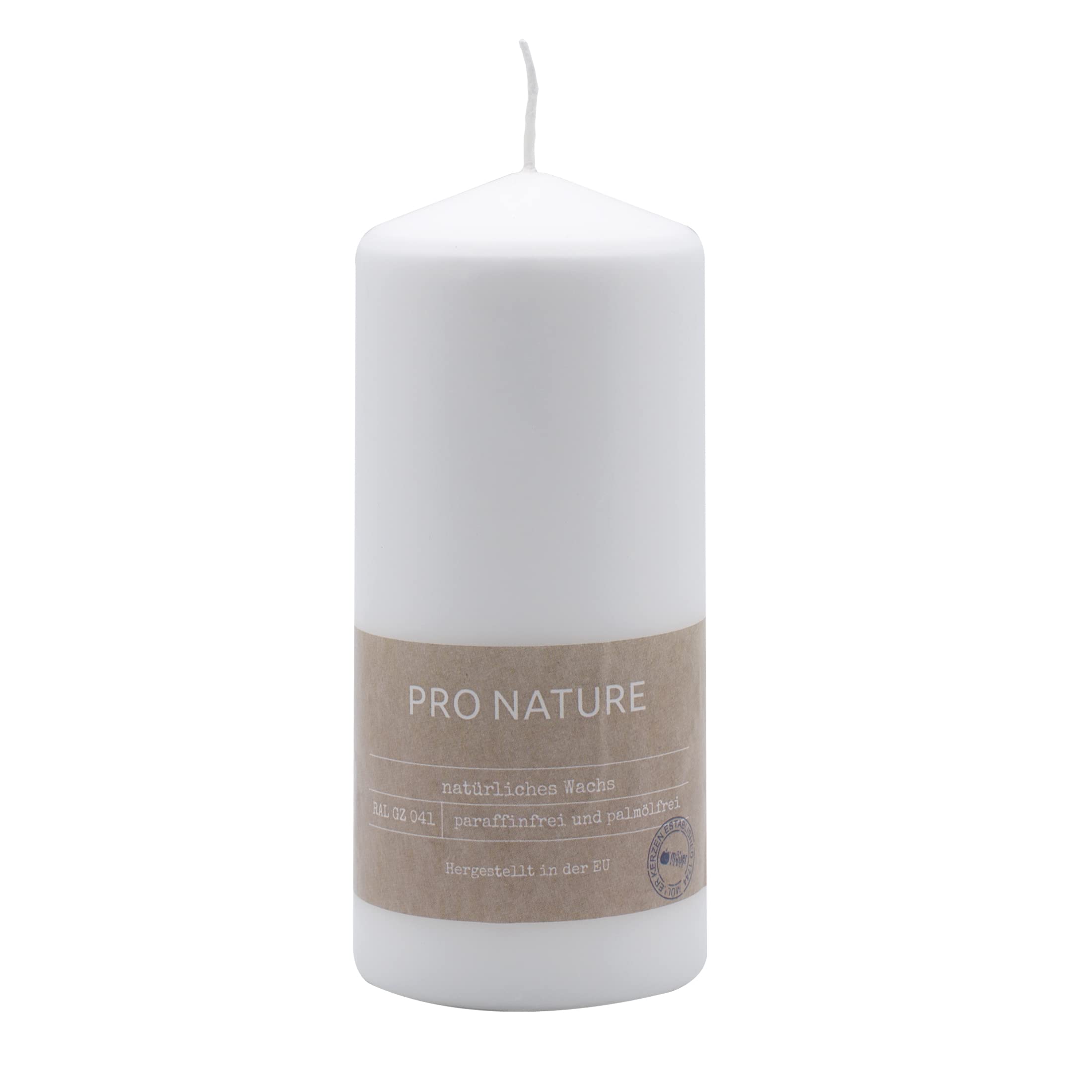 Müller Pro Nature Zestaw 6 świec pieńkowych, wys. x szer. 15 x 6,8 cm, białe, nie zawiera oleju palmowego i parafiny