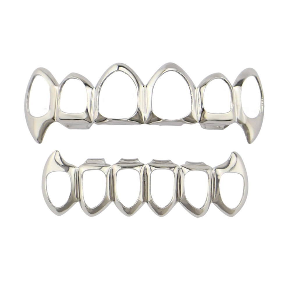 PsivikaOpen Face Grills 6 Teeth Grillz Top and Bottom Set Hip Hop for Your Teeth