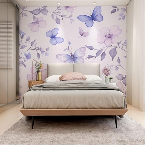 Papier Peint 3D Imperméable Violet Clair à Motif Floral Haut de Gamme - 3