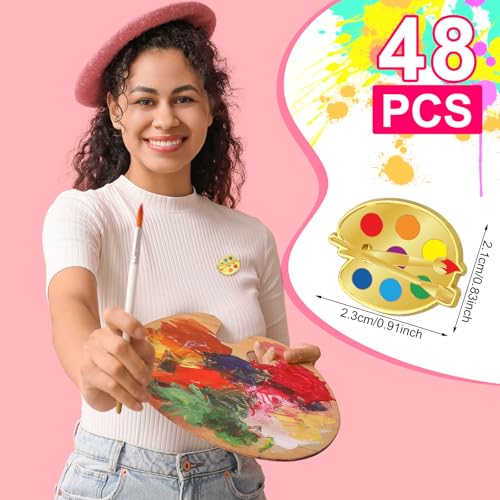 Image of Liliaafar 48 Pcs Pin Art Bulk Paint Palette and Brush Artist Enamel Lapel Pin Gift for Art Lover Student Friends Christmas Supplies