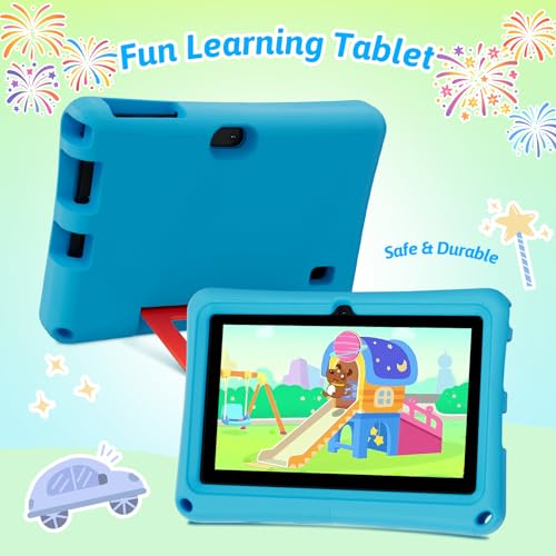 Image of Kids Tablet 7 inch Android 12.0 for Toddler, 4GB RAM 32GB ROM Bluetooth IPS Screen Parental Control Dual Camera Shockproof Case for Educational Games (Blue)