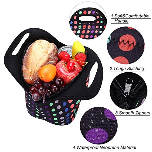 Neoprene Lunch Bag For Women Insulated Lunch Tote Bags Washable Lunch Container Box For Work Picnic Lightweight Meal Prep Bags For Men (Small Colored Dots) #TOP2