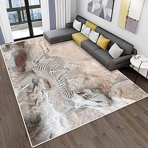 Area Rugs for Living Room Bedroom Dinosaur Skeleton in ground Stone Fossil Tyrannosaurus Archaeological Non-Slip Rugs Stain Resistant Modern Carpet Abstract Mat Indoor/Outdoor Pad for Home Decor Cover