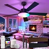 CINOTON 52" Smart Ceiling Fan,2 Downrods Ceiling Fan with Light and Remote, Alexa/Google/App Control, 6 Speeds & 2 Fan Modes, Reversible DC Motor, 25W Dimmable LED,5CCT+RGB, for Bedroom Living Room