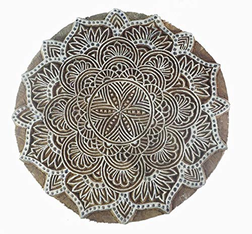 Holzdruck-Blockstempel, handgeschnitzt, Mandala, indischer Textilstoff, Bordüre, 15,2 cm