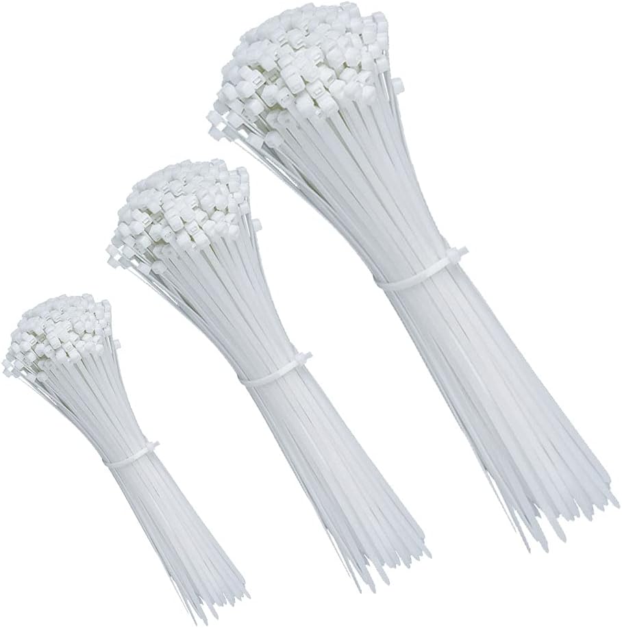 M3.6 x 150mm 6 inch Length Cable Zip Ties Premium Plastic Wire Ties with 50 Lbs Tensile Strength, Self Locking, White Nylon Tie Wraps