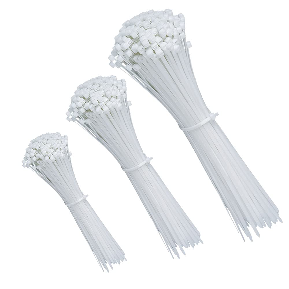 M3.6 x 250mm 10 inch Length Cable Zip Ties Premium Plastic Wire Ties with 50 Lbs Tensile Strength, Self Locking, White Nylon Tie Wraps