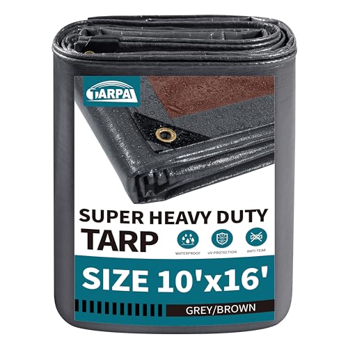 TARPAL tarp 10x16 Feet Super Heavy Duty Tarps Cover 20mil Waterproof UV Protection Rip and Tear Proof Tarpaulin with Grommets(Grey/Brown)