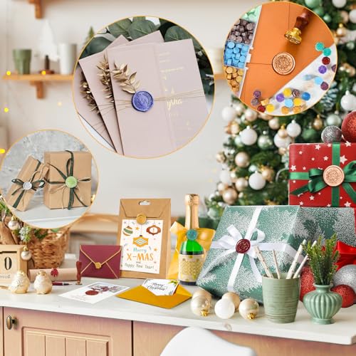 310Pcs Wax Seal Kit, WEWINK PLUS Sealing Wax Beads Set with Warmer, Melting Spoon, 6Pcs Candles,2Pcs Metallic Pens for Vintage Envelopes Letters Crafts, Decoration, 15 Colors