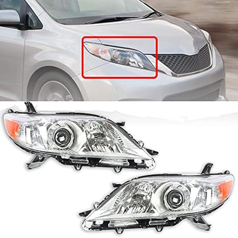 WFLNHB Headlights Assembly Replacement for 2011-2018 Toyota Sienna Halogen Headlights Headlamps Pair Left and Right Side (Driver and Passenger Side) Cover
