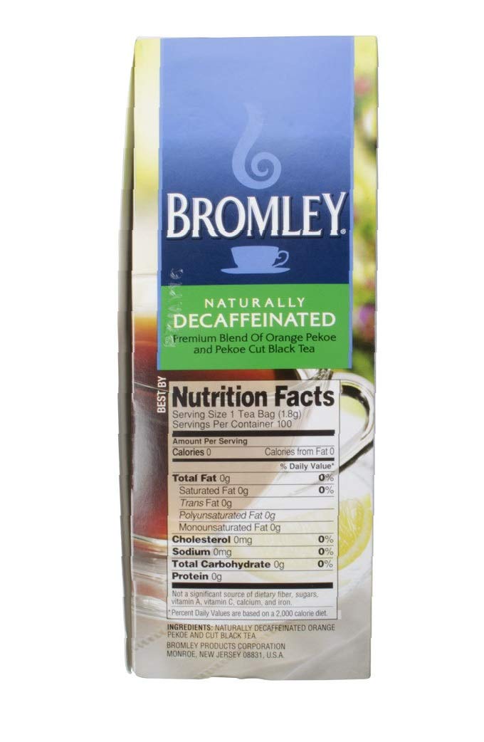 2 Boxes Bromley Naturaly Decaffeinated Tea 100 tea bags Decaf (Premium Black Tea Of Orange Pekoe And Pekoe Cut black Tea ) Contains Individually Wrapped Tea Bags