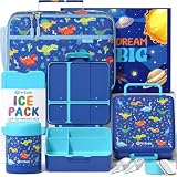 Fimibuke Kids Bento Snack Lunch Box with 4 Compartment, Insulated Lunch Bag, Stainless Steel Vacuum Thermo Food Jar, Ice Pack, Utensils Set, Birthday Gifts for Age 3-12 Back to School Toddler Girl Boy