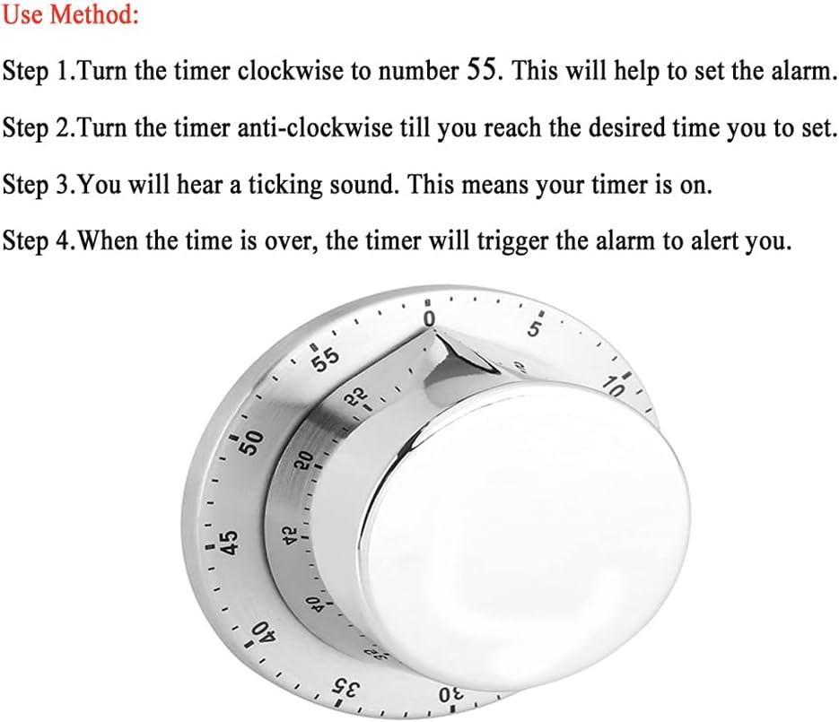 Stainless Steel Kitchen Timer with Magnetic Base Manual Mechanical Cooking Countdown Tools Gadgets