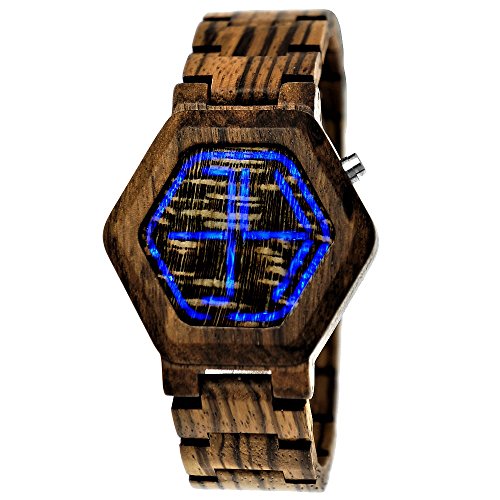 Holzwerk Germany Handgefertigte Designer Matrix Unisex Herren-Uhr Damen-Uhr Öko Natur Holz-Uhr Armband-Uhr Digital Led Braun (Braun - Zebra)