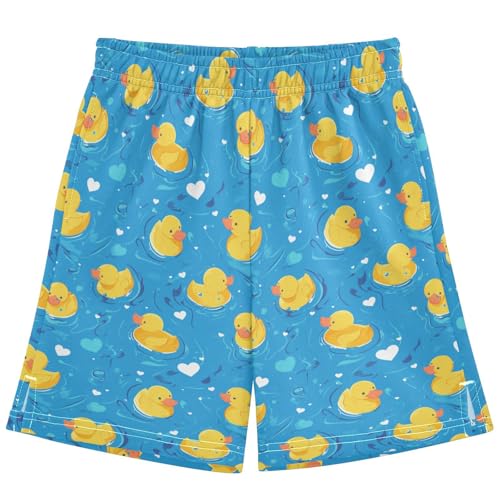 Boys Athletic Shorts with Pockets Yellow Duck Poor Running Basketball Shorts for Youth Elastic Waist Size 7-8