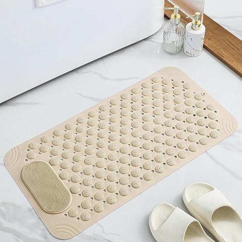 Image of Charge -X Anti Slip Bath Mat with Foot Scrubber for Bathroom | 2-in-1 Silicone Shower Mat with Suction Cups & Drainage Holes | Deep Cleaning Foot Scrubber Massage Mat (70 x 35 cm) Kakki