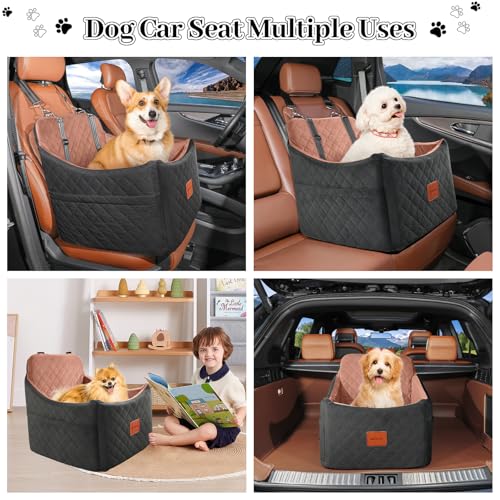 INDYBUD Hunde Autositz für kleine bis mittlere Hunde,Waschbarer hundesitz Auto mit Aufbewahrungstaschen, verdickter Hundeautositz Sitzerhöhung Hundebett Auto für Vordersitz (Schwarz Braun, Mittel)