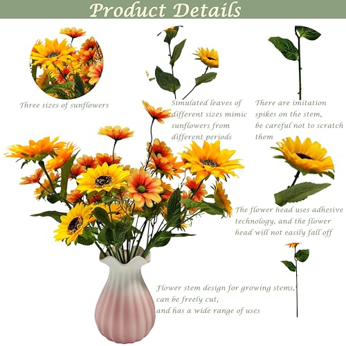 Image of Artificial Flowers of Textile 1.5ft Lifelike with 36 Heads(Three Different Diameter of Flowers) Long Stems, Mixed Blooms,Real Touch UV Resistant Look Real Realistic Silk (12 Bundles)