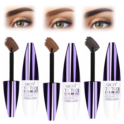 Gel para cejas Easy Peel, 3 colores Gel para cejas Easy Peel Tattoo, resistente al agua y al sudor, fácil de aplicar para unas cejas más pobladas y definidas, ¡apto para todo tipo de pieles (01+02+03)