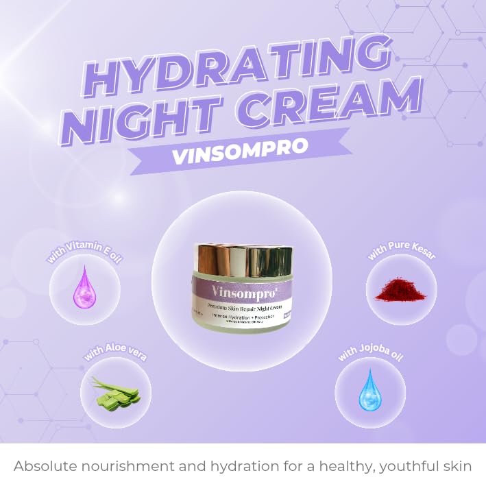Image of Vinsompro Night Cream | Premium organic collagen booster | for anti ageing | wrinkles | fine lines dark spot | Infused with | Bakuchiol retinol | saffron | for All Skin Types | 30 gm