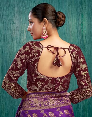 SIRIL Readymade Saree Blouse for Women | Silk Blend Sequence Embroidery 3/4 Sleeve Blouse | Stitched Padded Blouse
